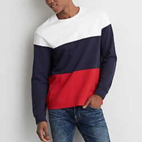 blue and white sweatshirt